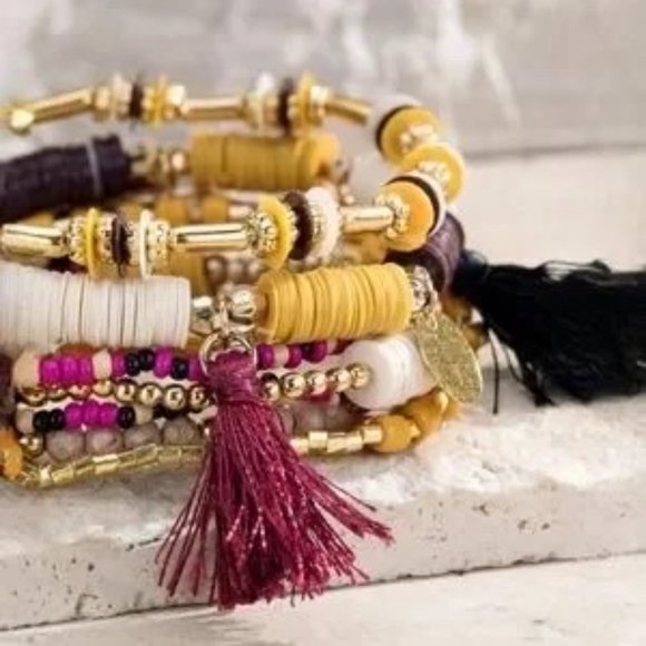 Multi Layered Beaded Embellished Stretch Bracelets - Picture 3 of 3